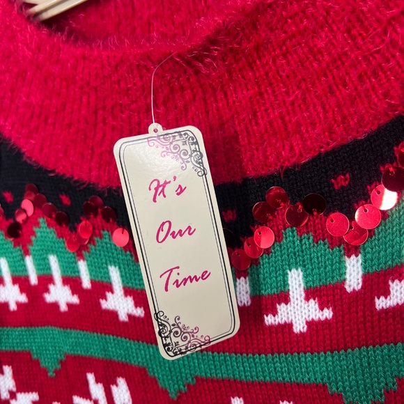 🎄NWT🤩 |•IT'S OUR TIME•| Swoop Neck Sequin 'Oh What Fun!' Soft Sweater Dress - Picture 7 of 9